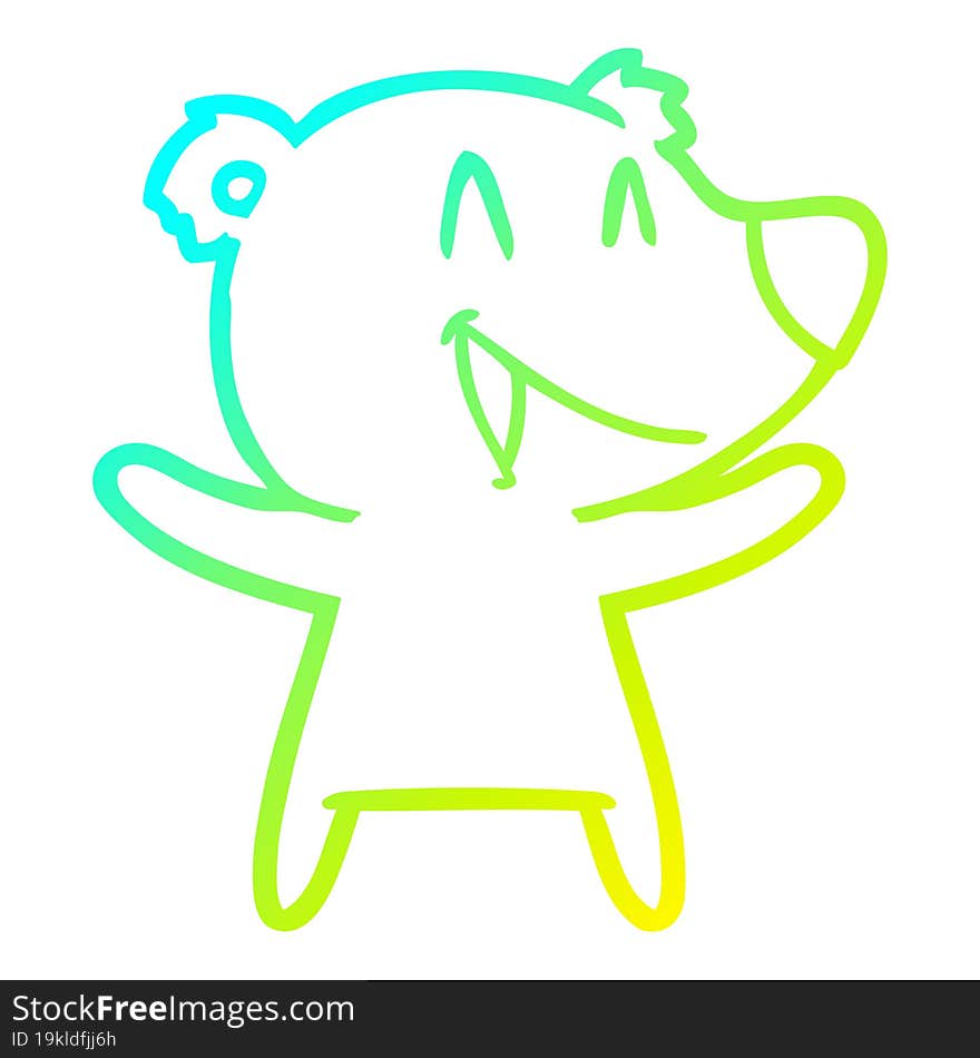 cold gradient line drawing of a laughing bear cartoon