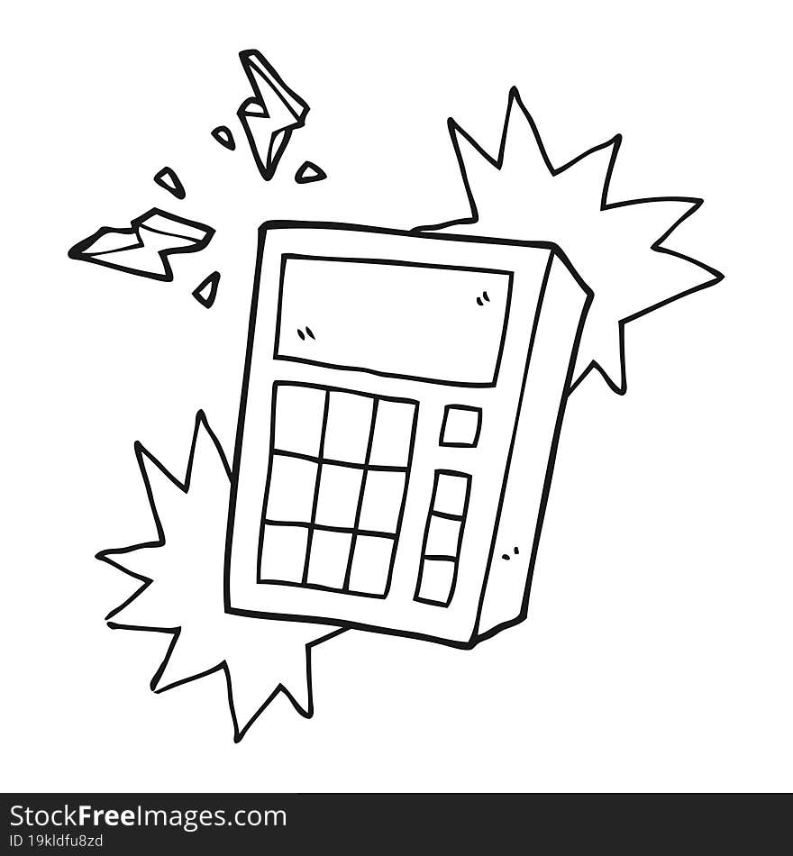 freehand drawn black and white cartoon calculator