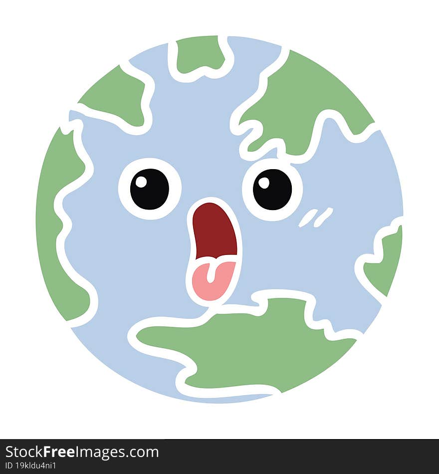 Flat Color Retro Cartoon Planet Earth