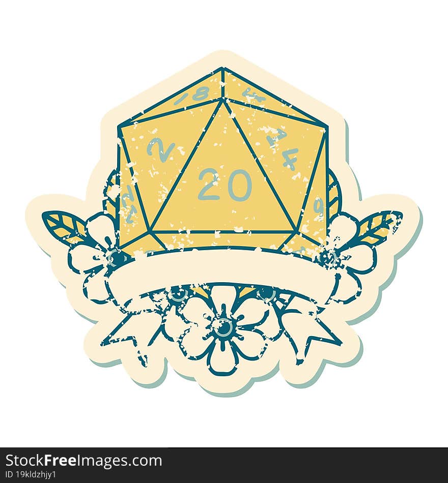 Natural 20 Critical Hit D20 Dice Roll Illustration