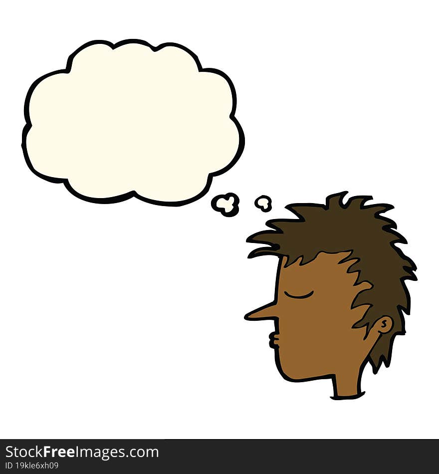 cartoon male face with thought bubble