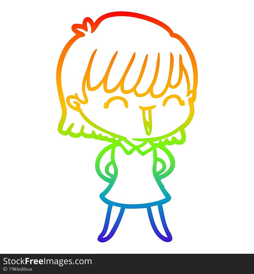 rainbow gradient line drawing of a cartoon woman