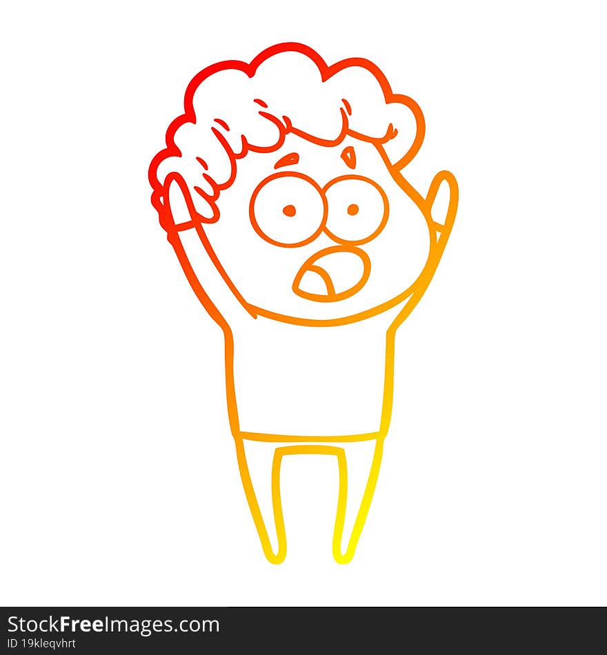 warm gradient line drawing cartoon man gasping in surprise