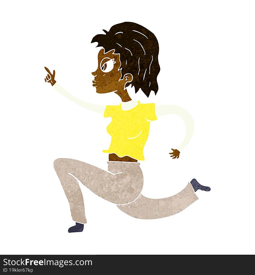 Cartoon Woman Running And Pointing