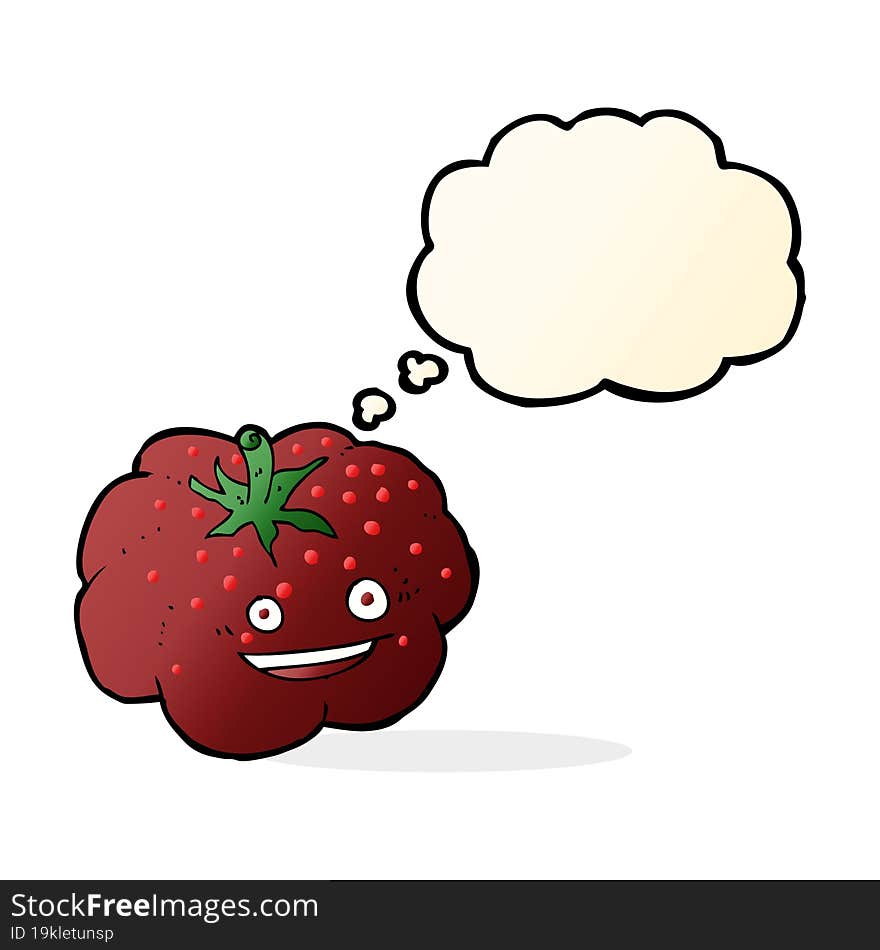 cartoon happy tomato with thought bubble