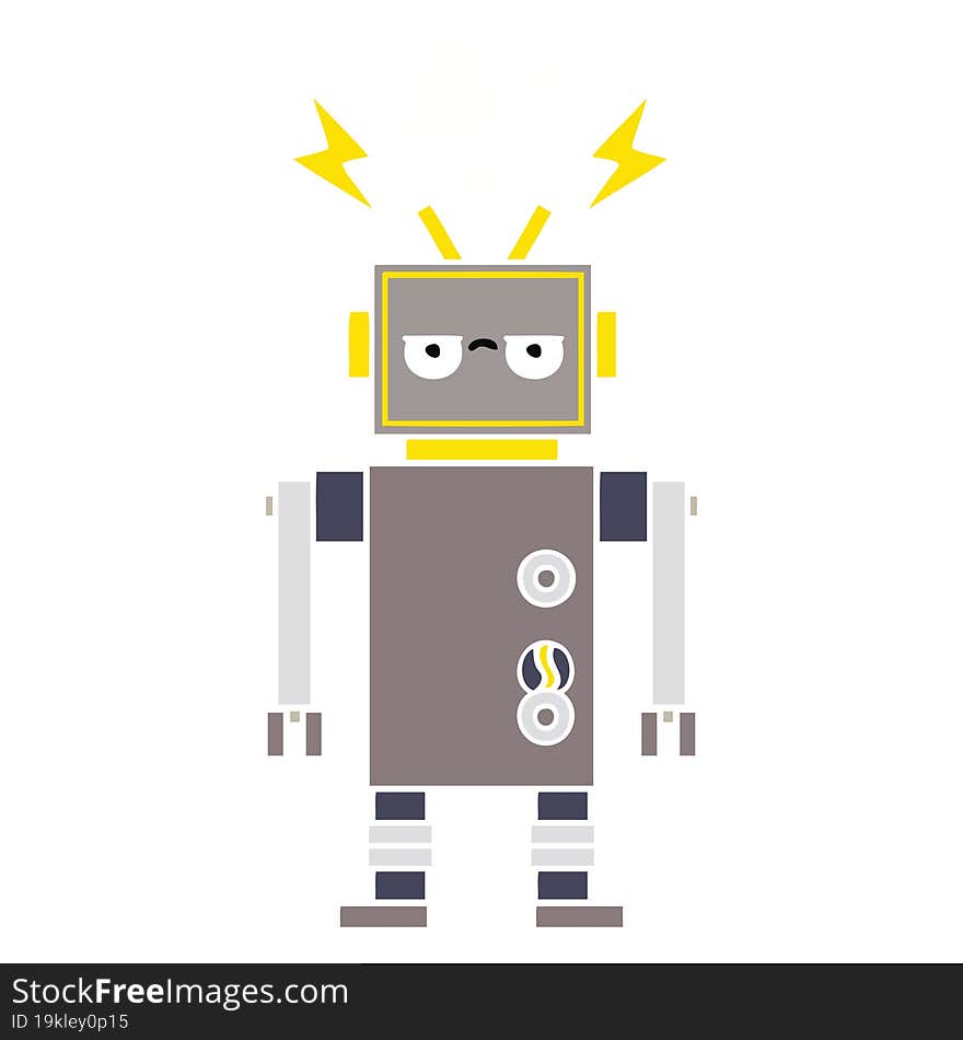 flat color retro cartoon malfunctioning robot