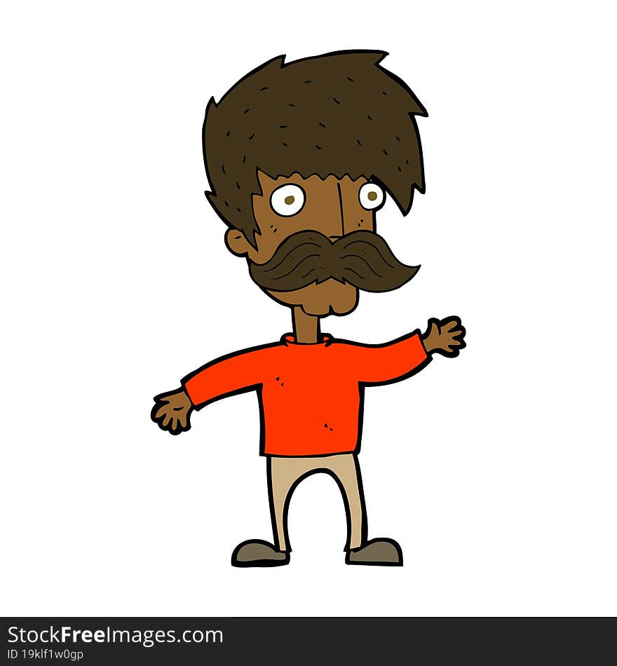 cartoon man with mustache waving