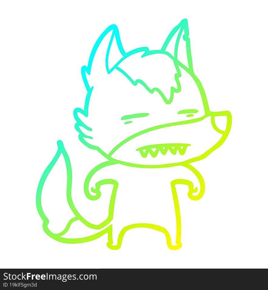 cold gradient line drawing cartoon wolf showing teeth