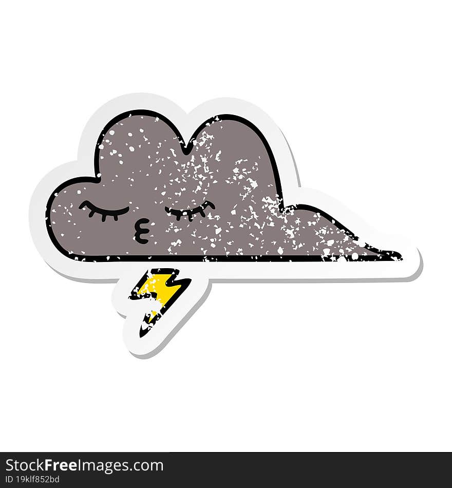 distressed sticker of a cute cartoon storm cloud