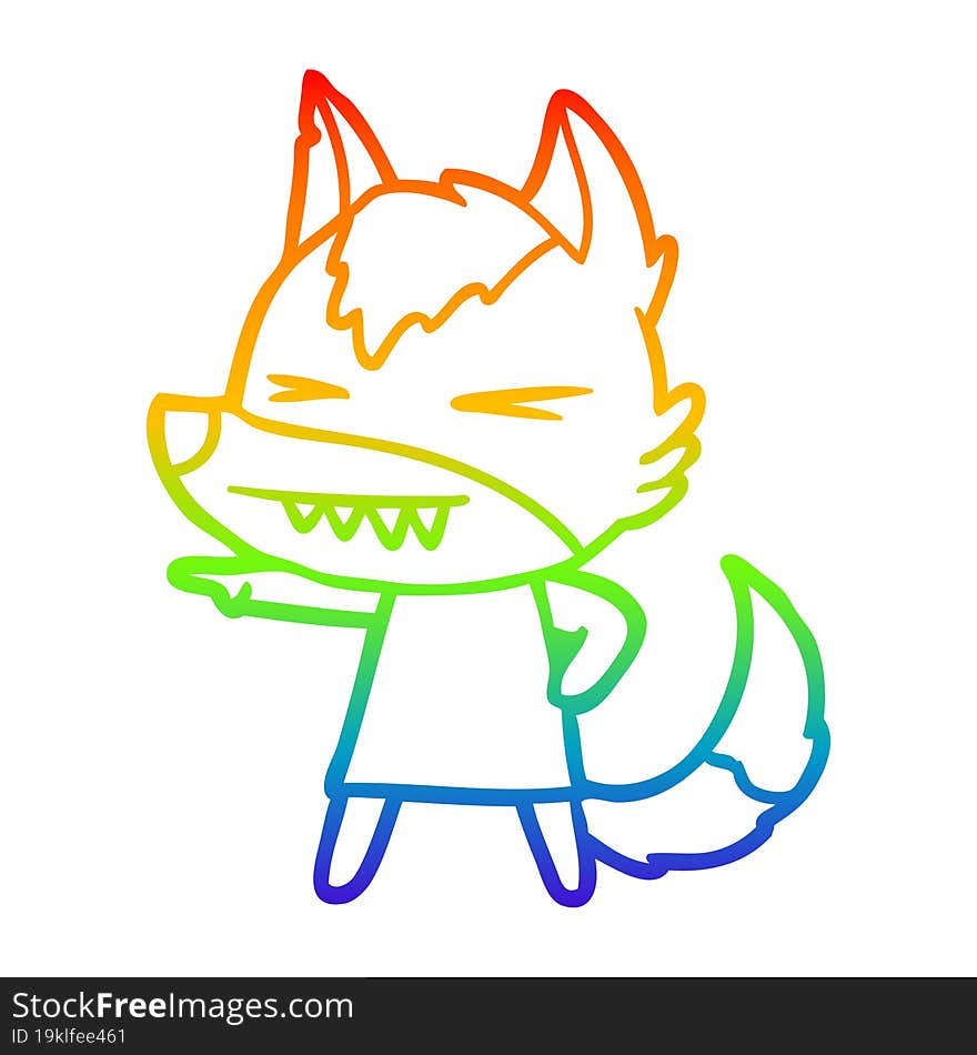 rainbow gradient line drawing of a angry wolf cartoon