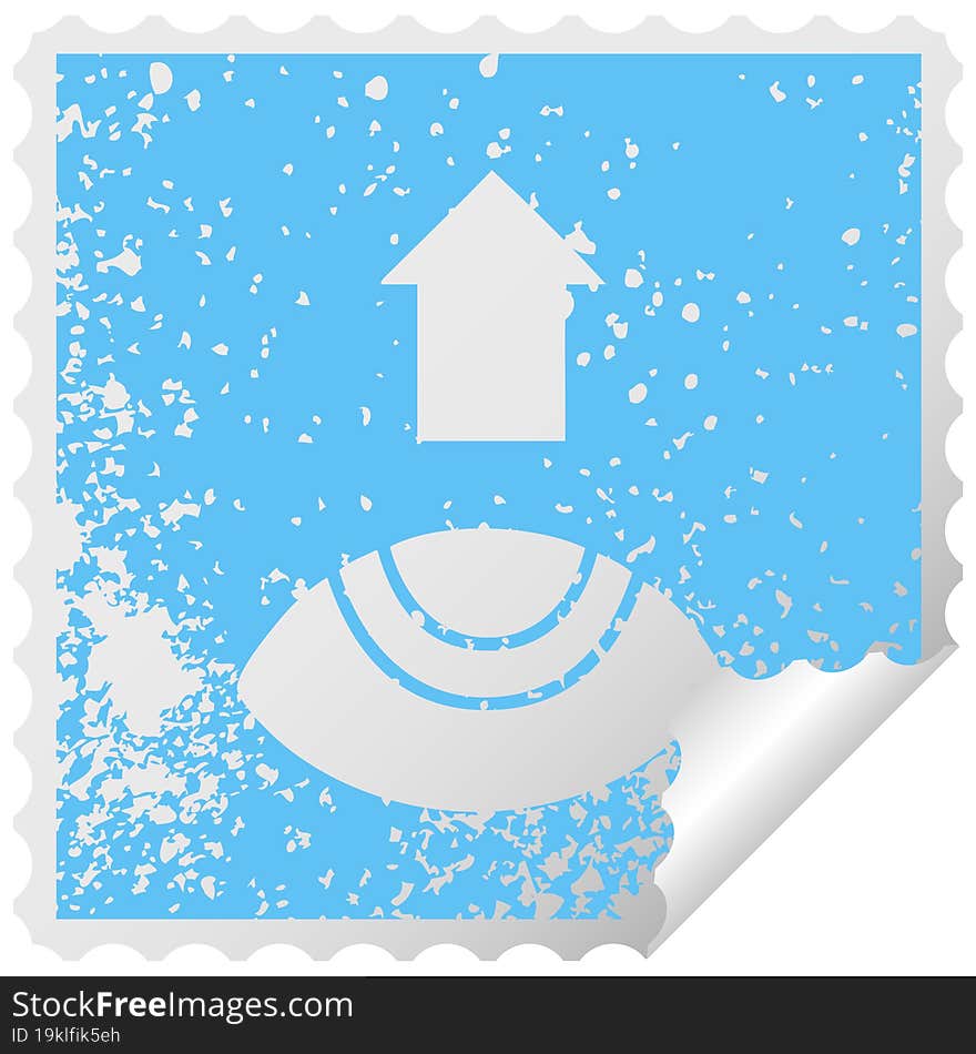 distressed square peeling sticker symbol eye looking up