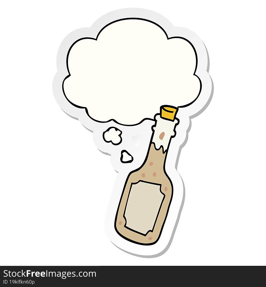 cartoon beer bottle and thought bubble as a printed sticker