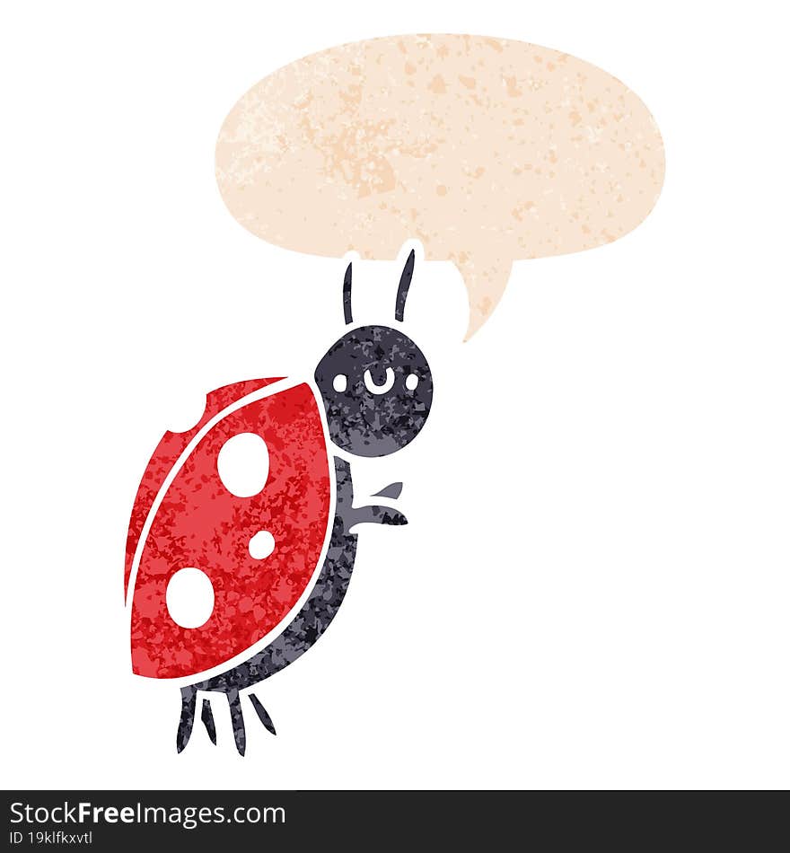 Cartoon Ladybug And Speech Bubble In Retro Textured Style