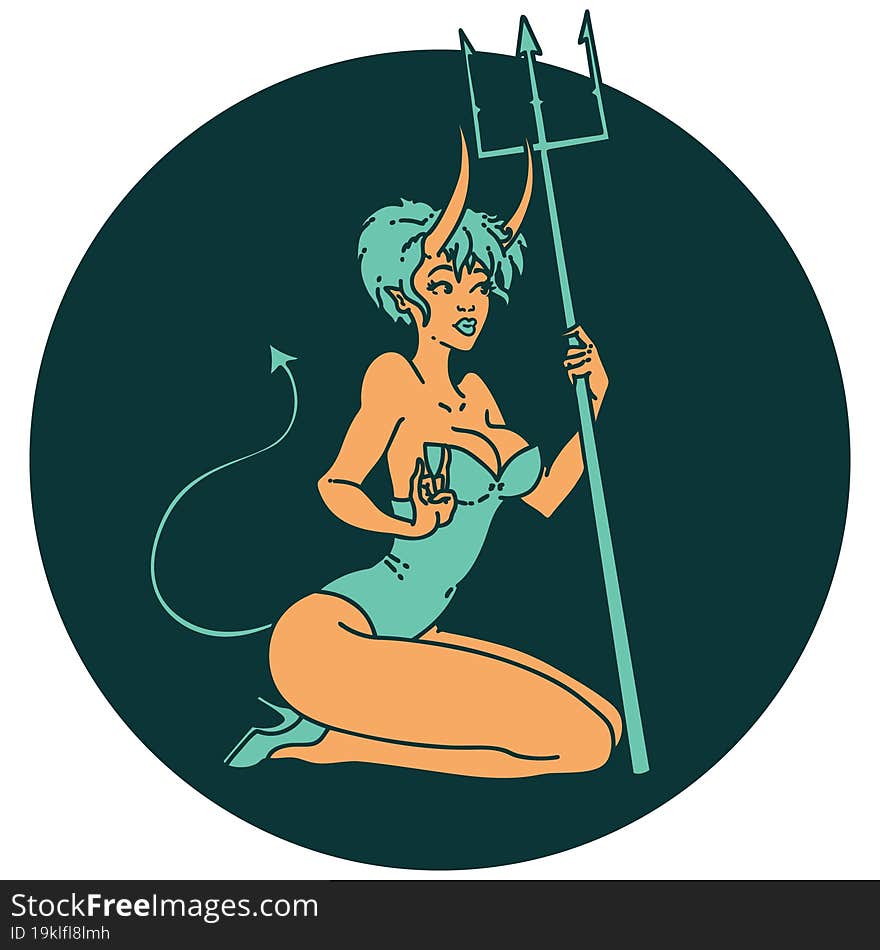 iconic tattoo style image of a pinup devil girl. iconic tattoo style image of a pinup devil girl