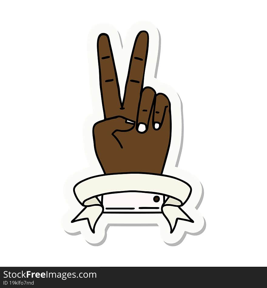 Peace Two Finger Hand Gesture With Banner Sticker