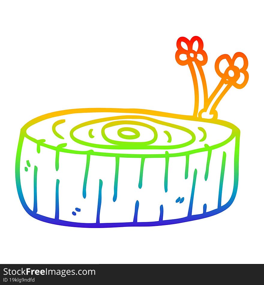 rainbow gradient line drawing cartoon tree log