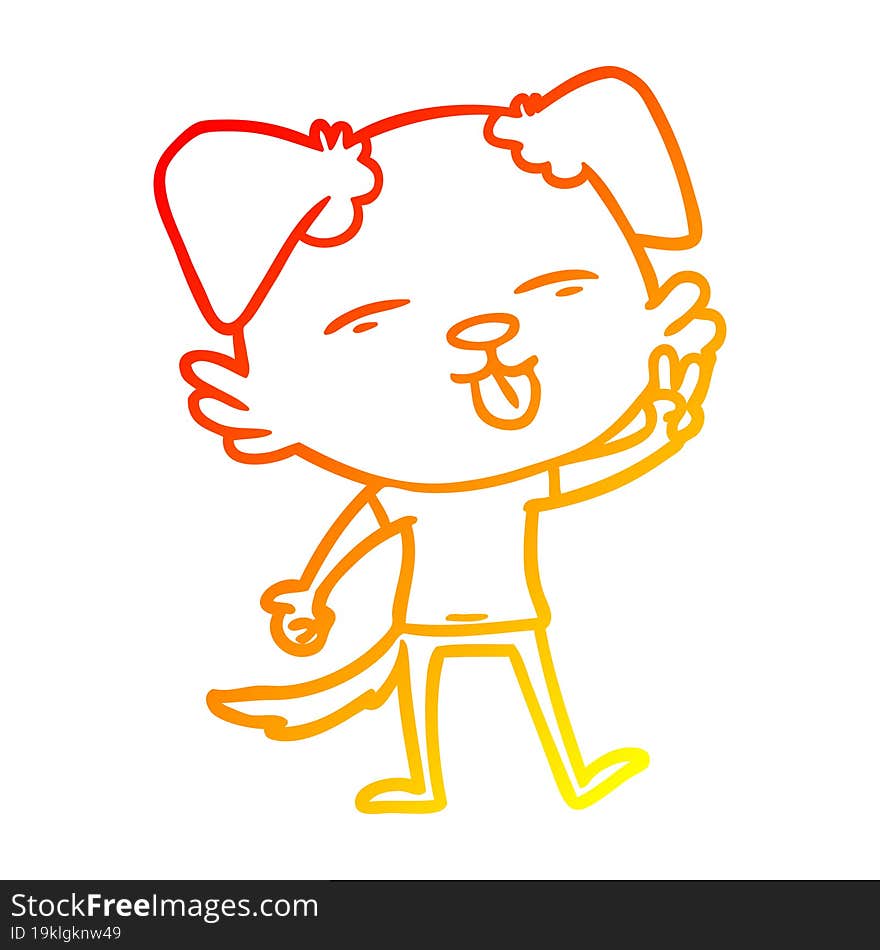 warm gradient line drawing of a cartoon dog sticking out tongue