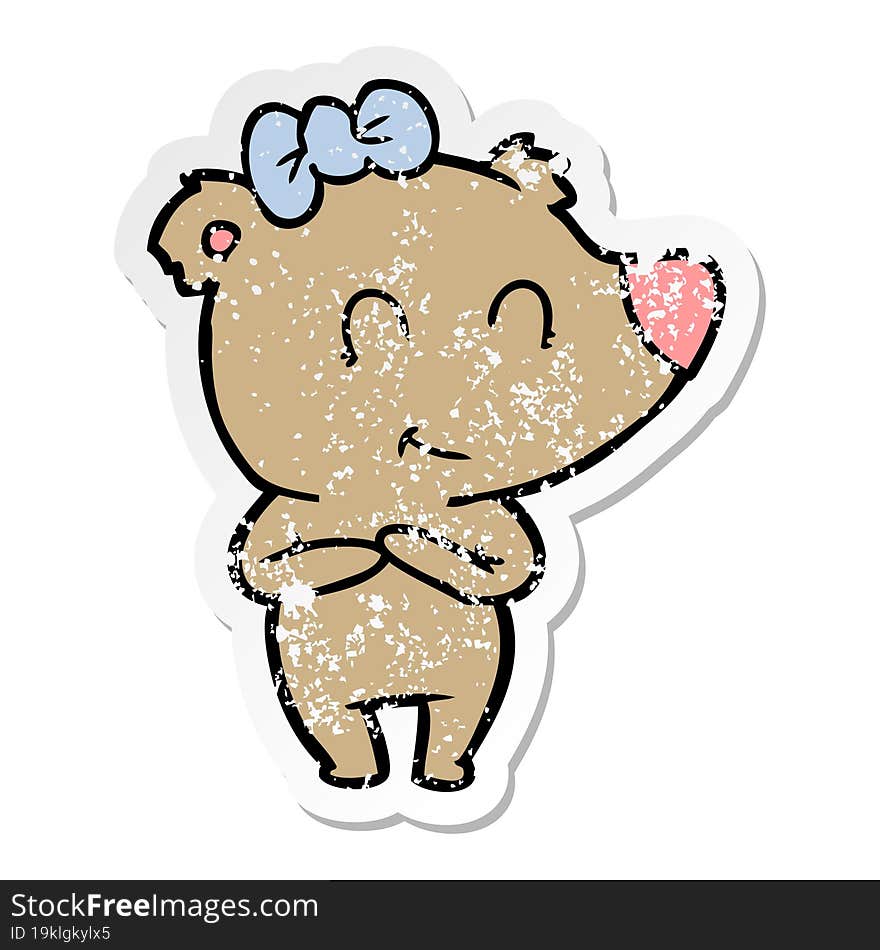 distressed sticker of a female bear cartoon