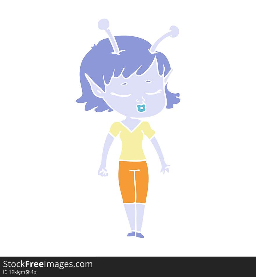 cute alien girl flat color style cartoon