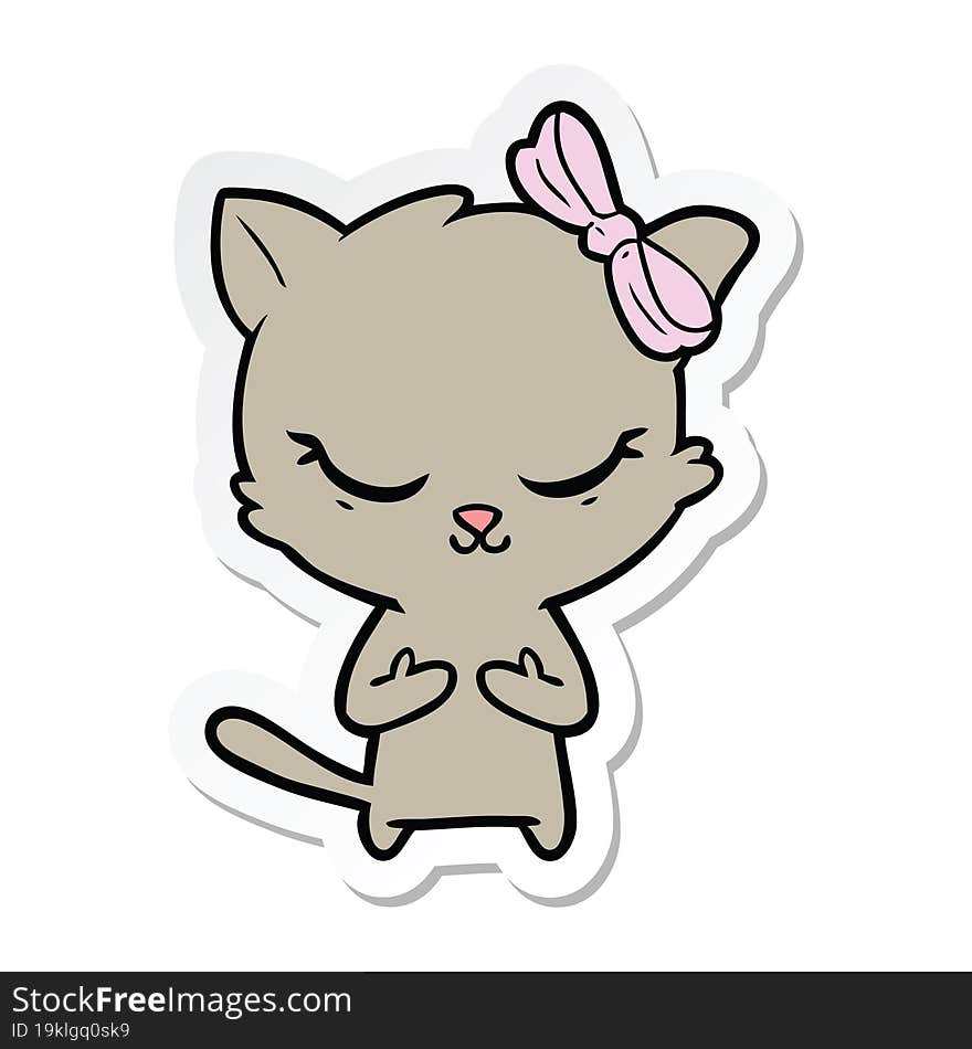 sticker of a cute cartoon cat with bow