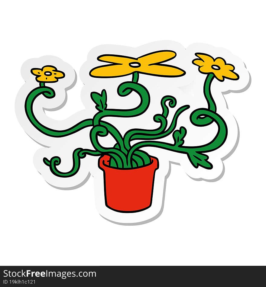 Sticker Cartoon Doodle Of A Flower Plant