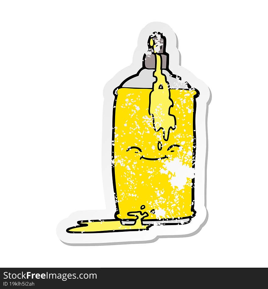 distressed sticker of a cartoon spray paint can