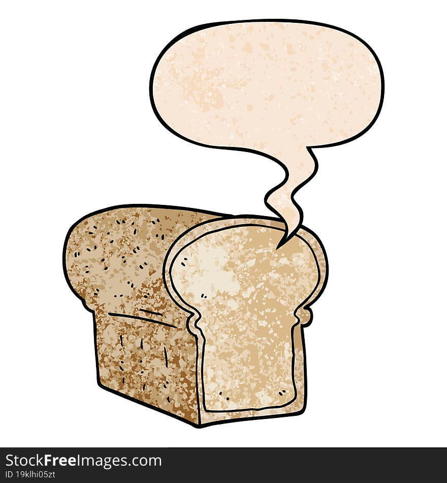 cartoon loaf of bread with speech bubble in retro texture style