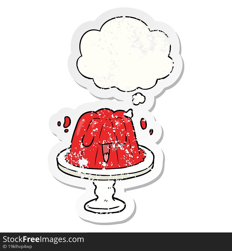 cartoon jelly and thought bubble as a distressed worn sticker