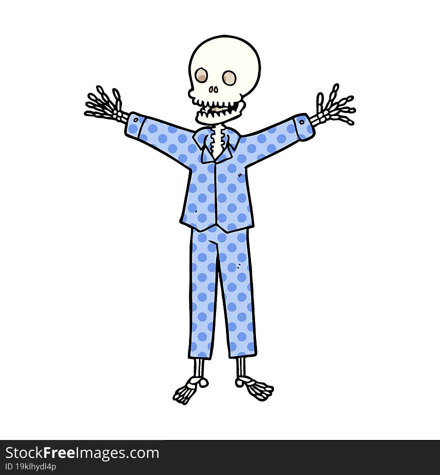 cartoon skeleton wearing pajamas. cartoon skeleton wearing pajamas