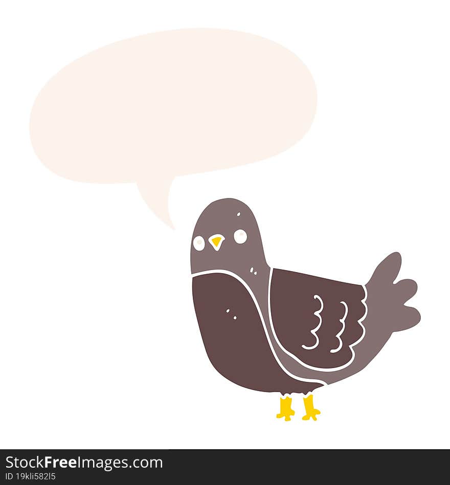 cartoon bird with speech bubble in retro style