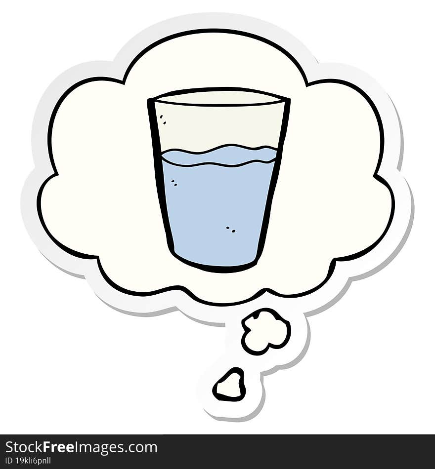 Cartoon Glass Of Water And Thought Bubble As A Printed Sticker