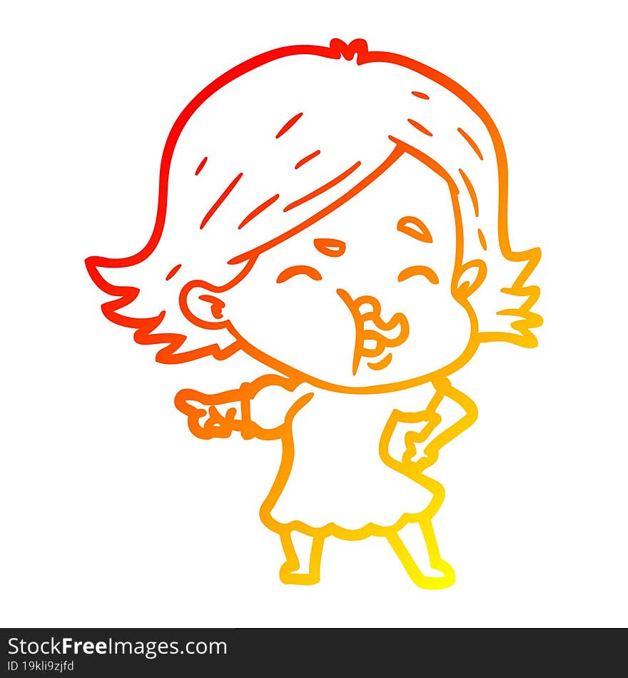 warm gradient line drawing cartoon girl pulling face