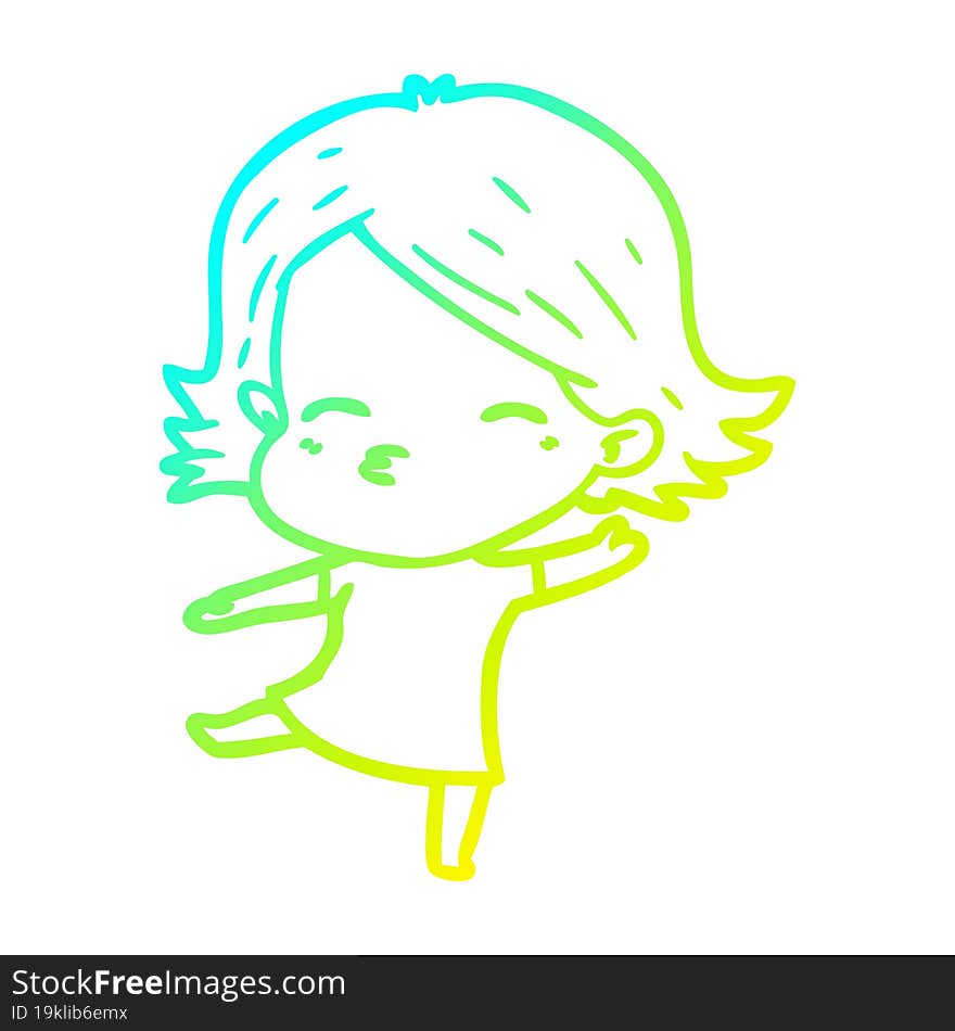 cold gradient line drawing cartoon woman dancing