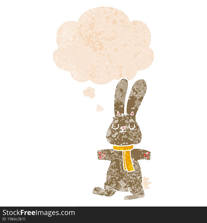 cartoon rabbit with thought bubble in grunge distressed retro textured style. cartoon rabbit with thought bubble in grunge distressed retro textured style