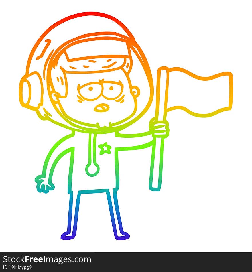 Rainbow Gradient Line Drawing Cartoon Tired Astronaut