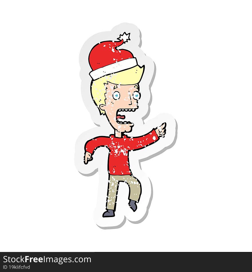 retro distressed sticker of a cartoon man ready for christmas