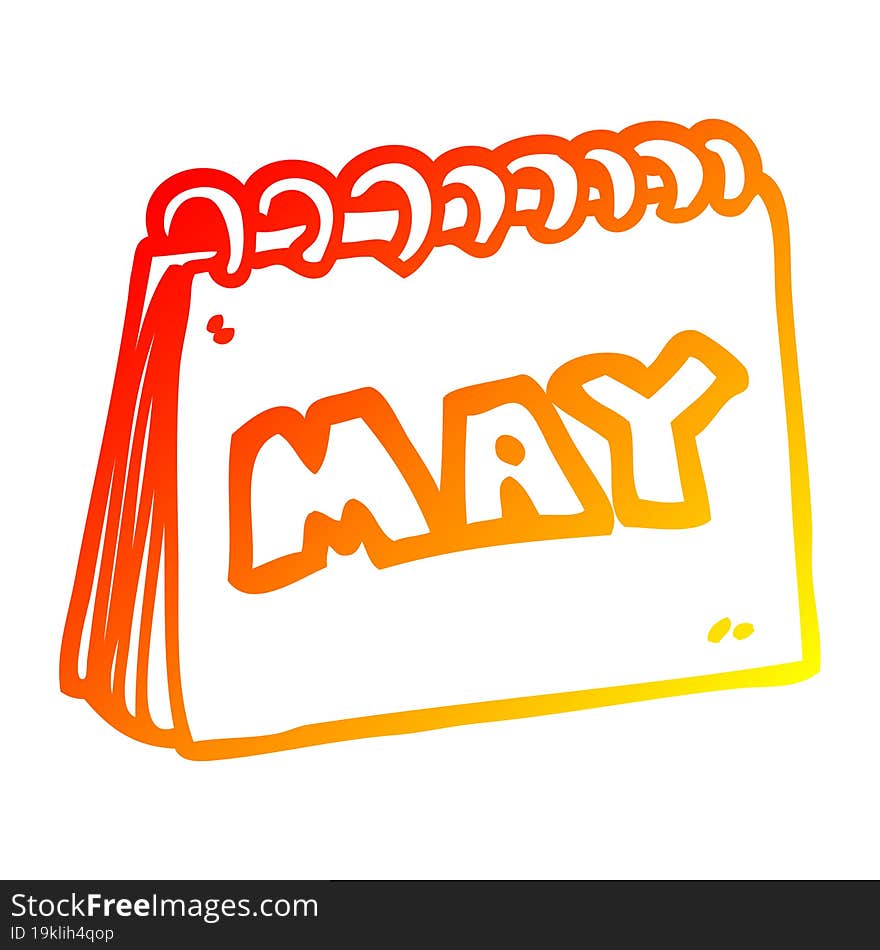 warm gradient line drawing cartoon calendar showing month of may