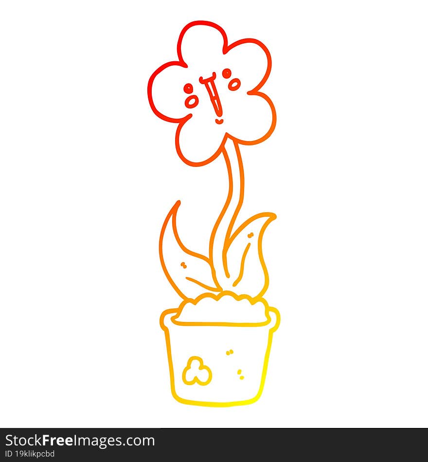 warm gradient line drawing of a cute cartoon flower