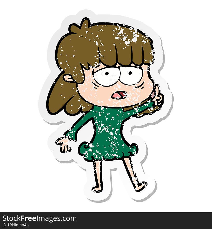 distressed sticker of a cartoon tired woman