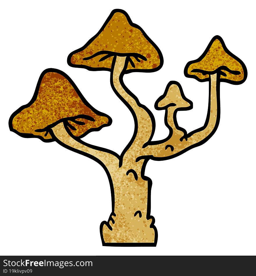 textured cartoon doodle of growing mushrooms