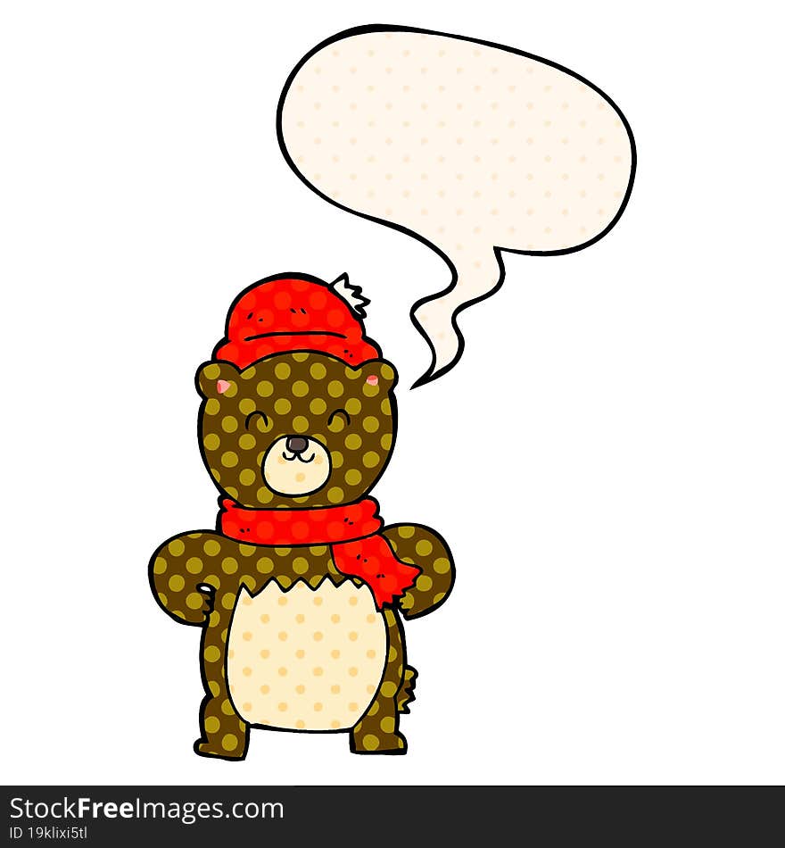 cute cartoon bear and speech bubble in comic book style