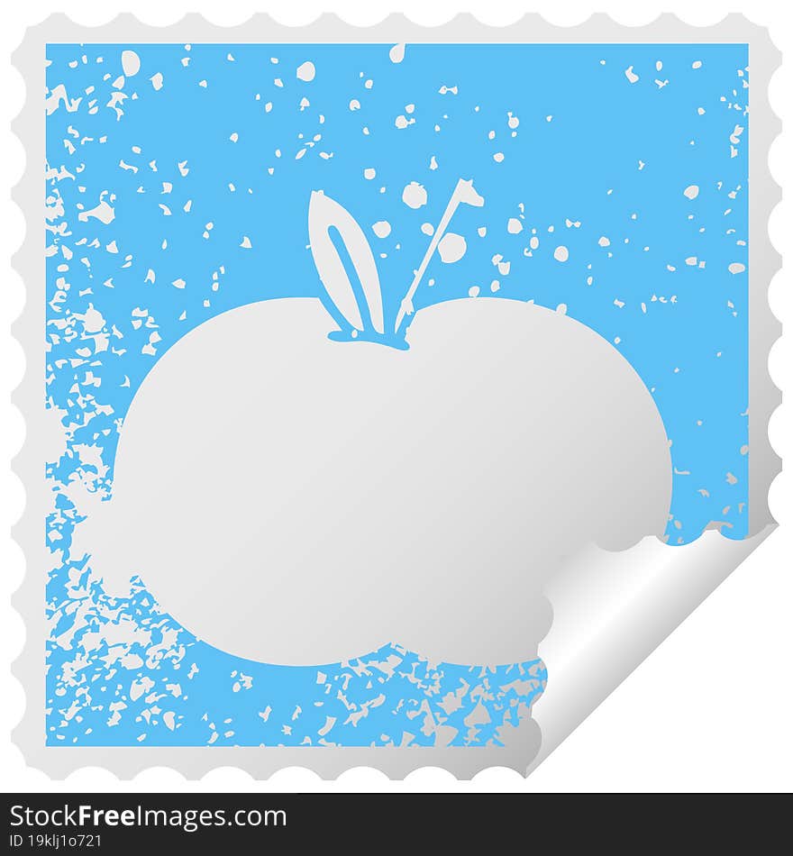 distressed square peeling sticker symbol of a juicy apple