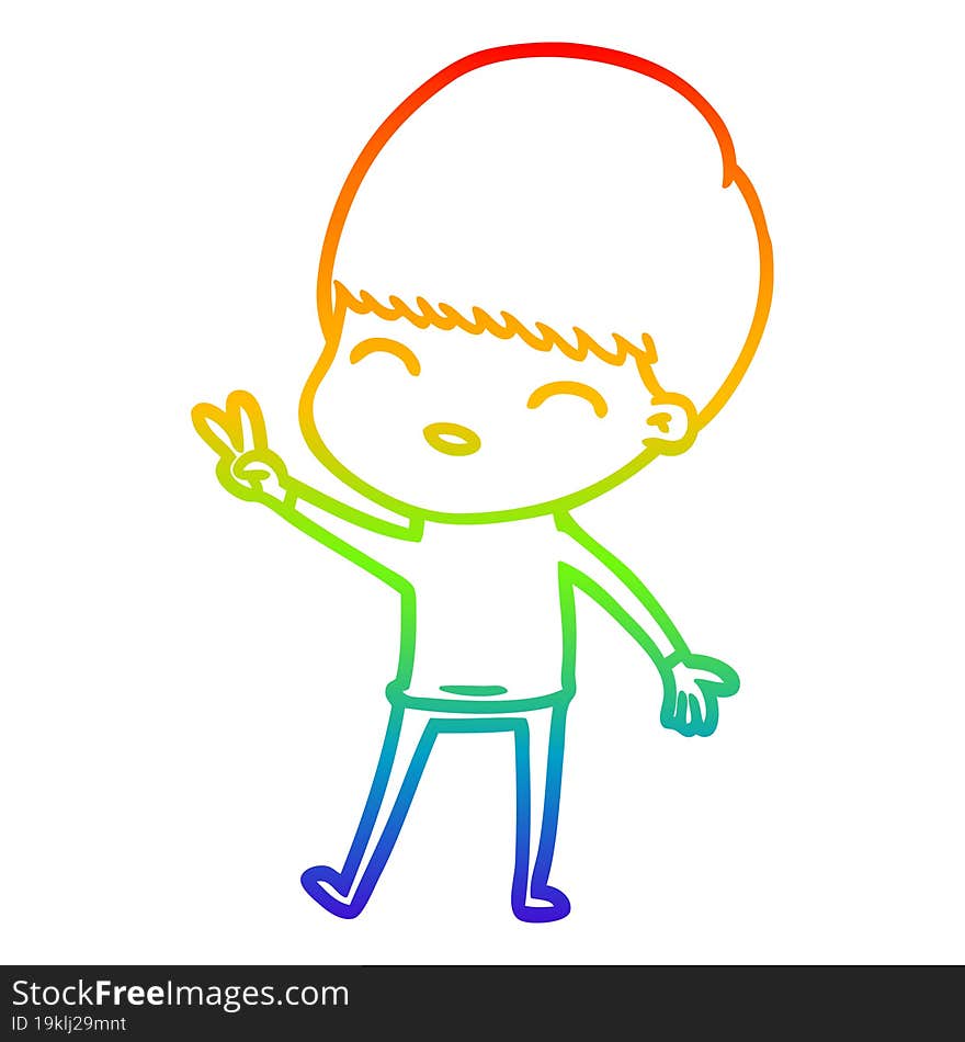 rainbow gradient line drawing of a happy cartoon boy