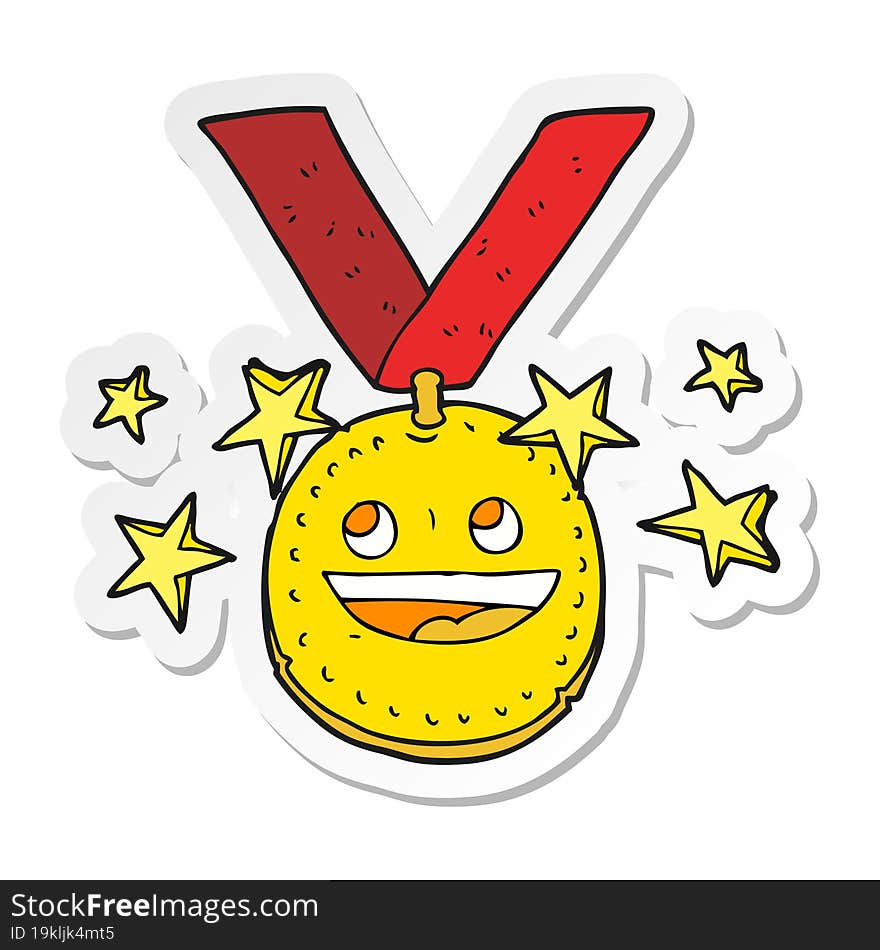 Sticker Of A Cartoon Happy Sports Medal