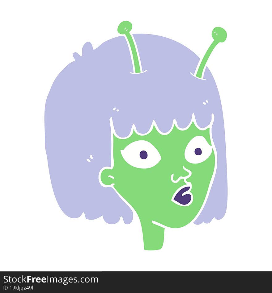 flat color illustration of a cartoon female alien