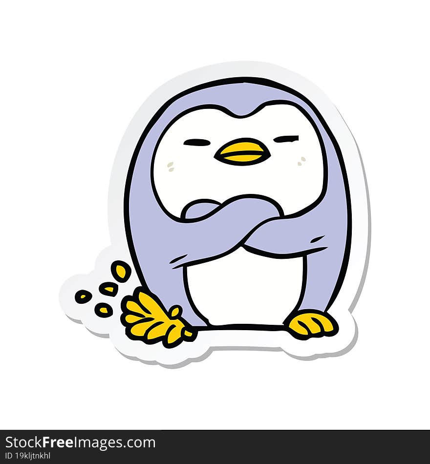 sticker of a cartoon penguin tapping foot