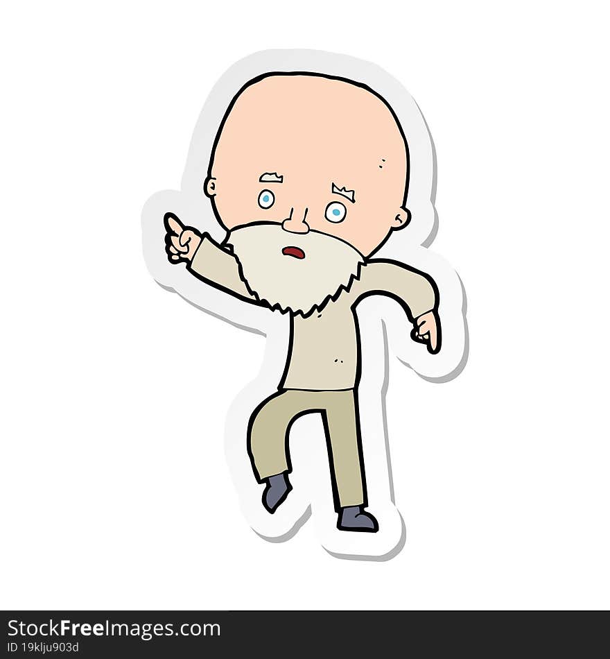 Sticker Of A Cartoon Worried Old Man Pointing