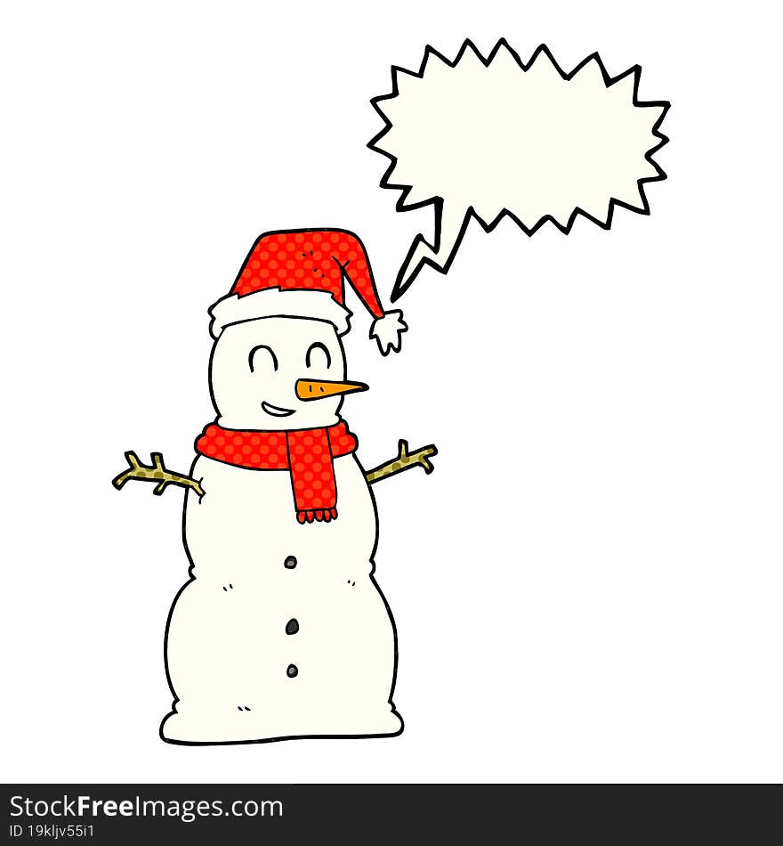 freehand drawn comic book speech bubble cartoon snowman