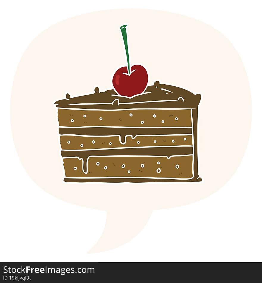 cartoon tasty chocolate cake with speech bubble in retro style