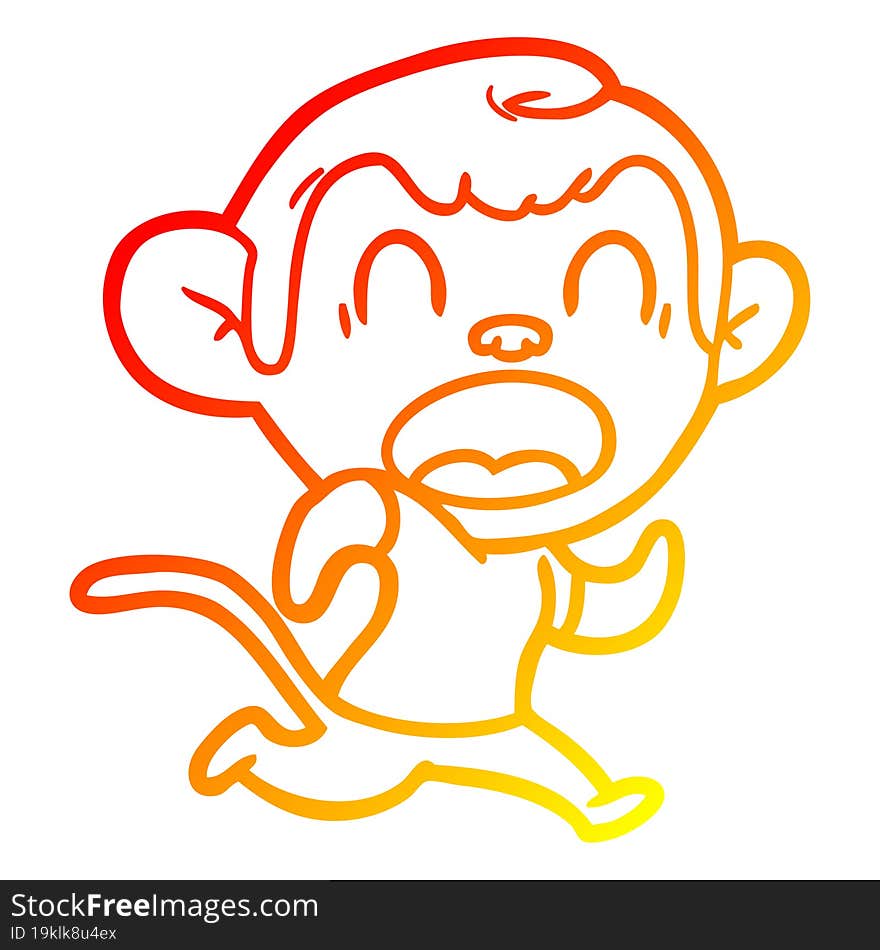 warm gradient line drawing shouting cartoon monkey running